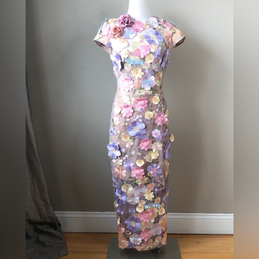 Bronx and Banco Jasmine cap sleeve 3D floral midi dress 4
